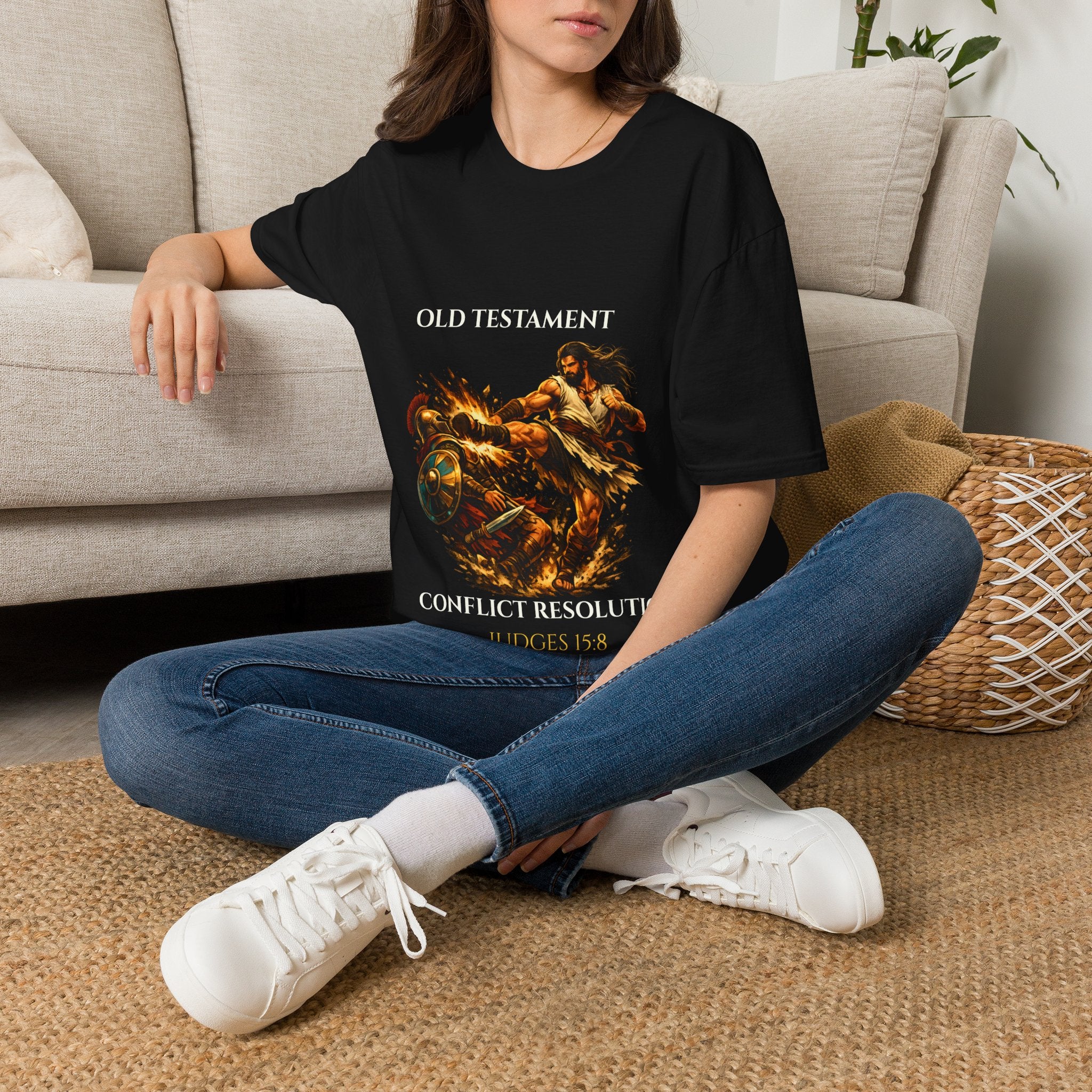 The Judges 15:8 Samson ‘Conflict Resolution’ Tee - Funny Biblical Graphic Novel Shirt