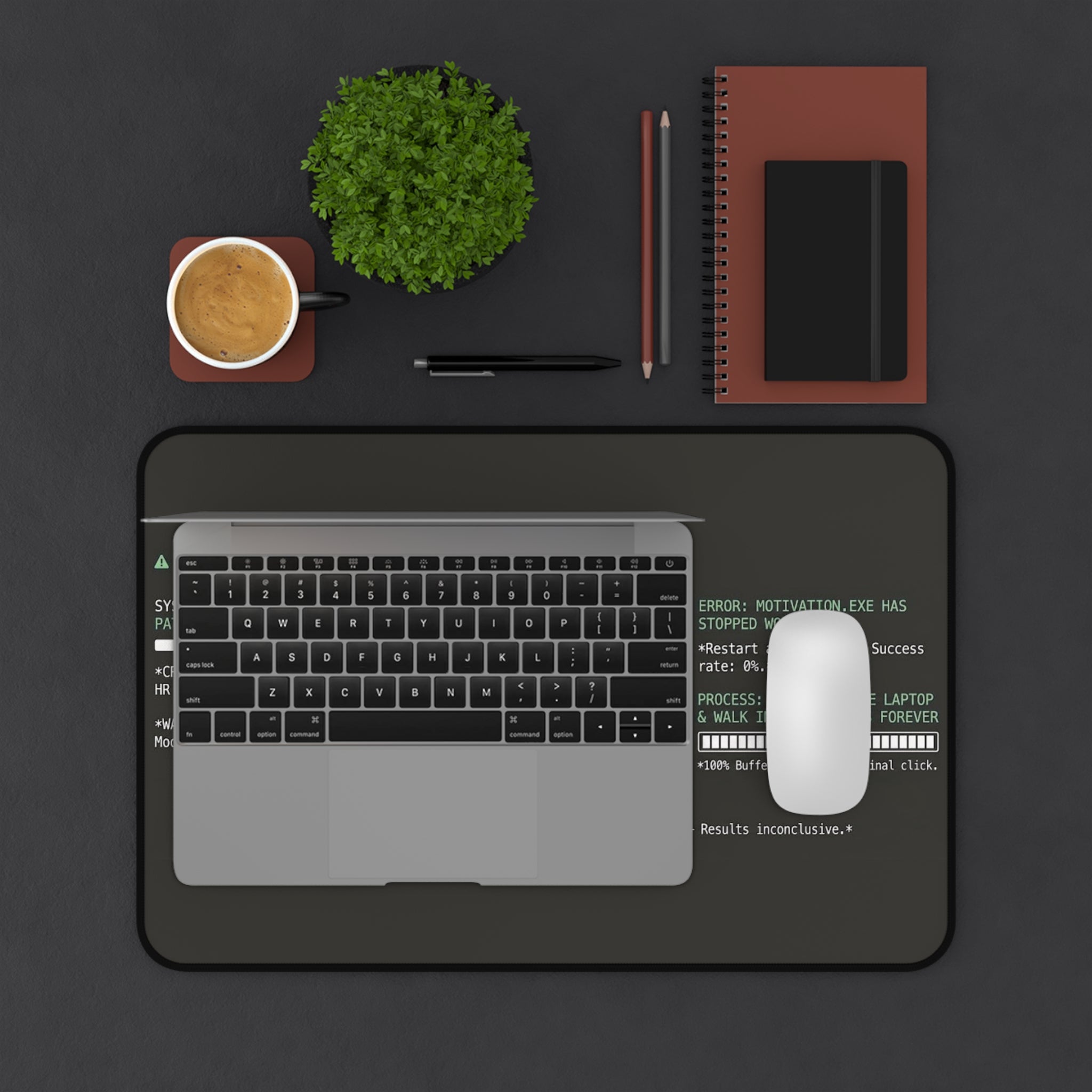 Motivation.exe Desk Mat – Retro Terminal Office Humor