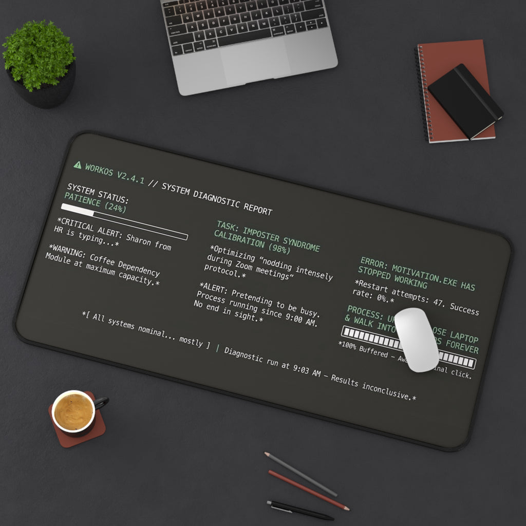 Motivation.exe Desk Mat – Retro Terminal Office Humor