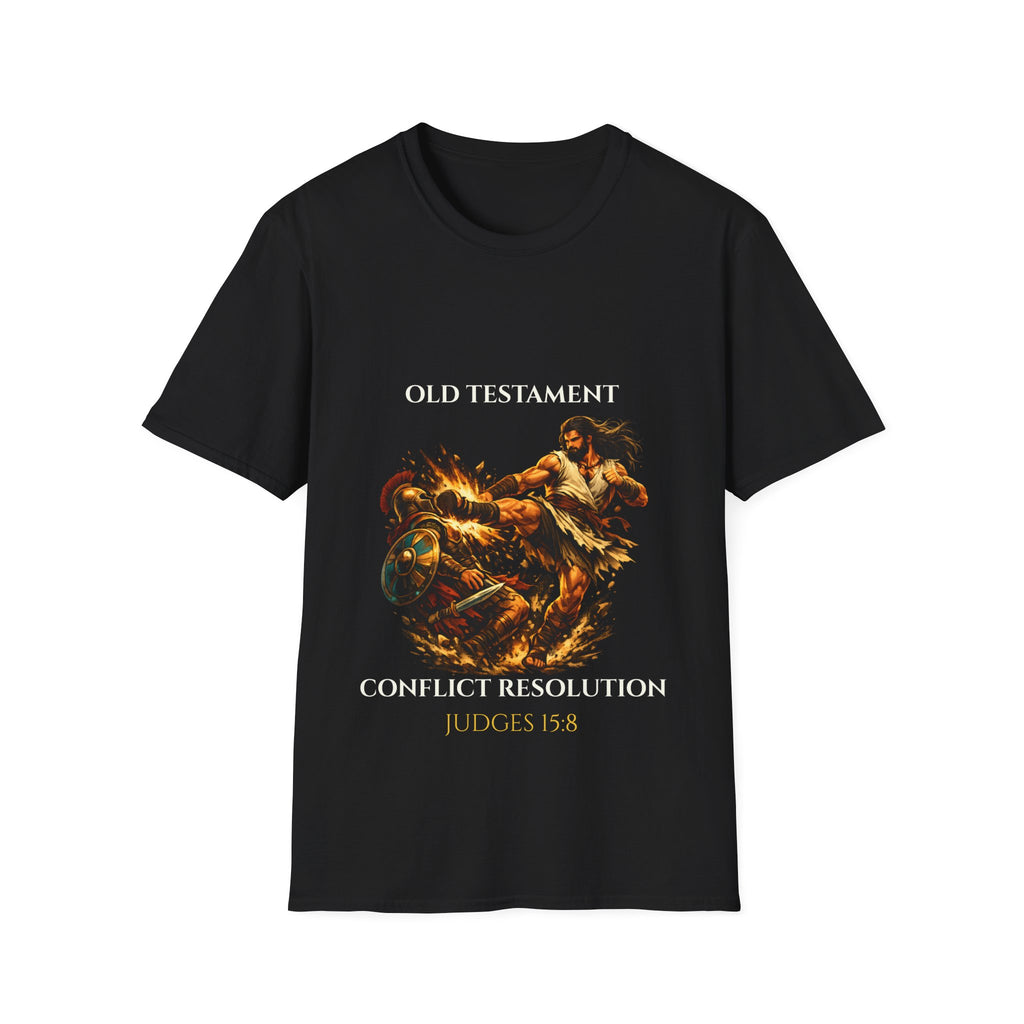 The Judges 15:8 Samson ‘Conflict Resolution’ Tee - Funny Biblical Graphic Novel Shirt