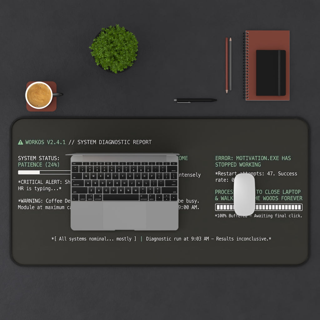 Motivation.exe Desk Mat – Retro Terminal Office Humor