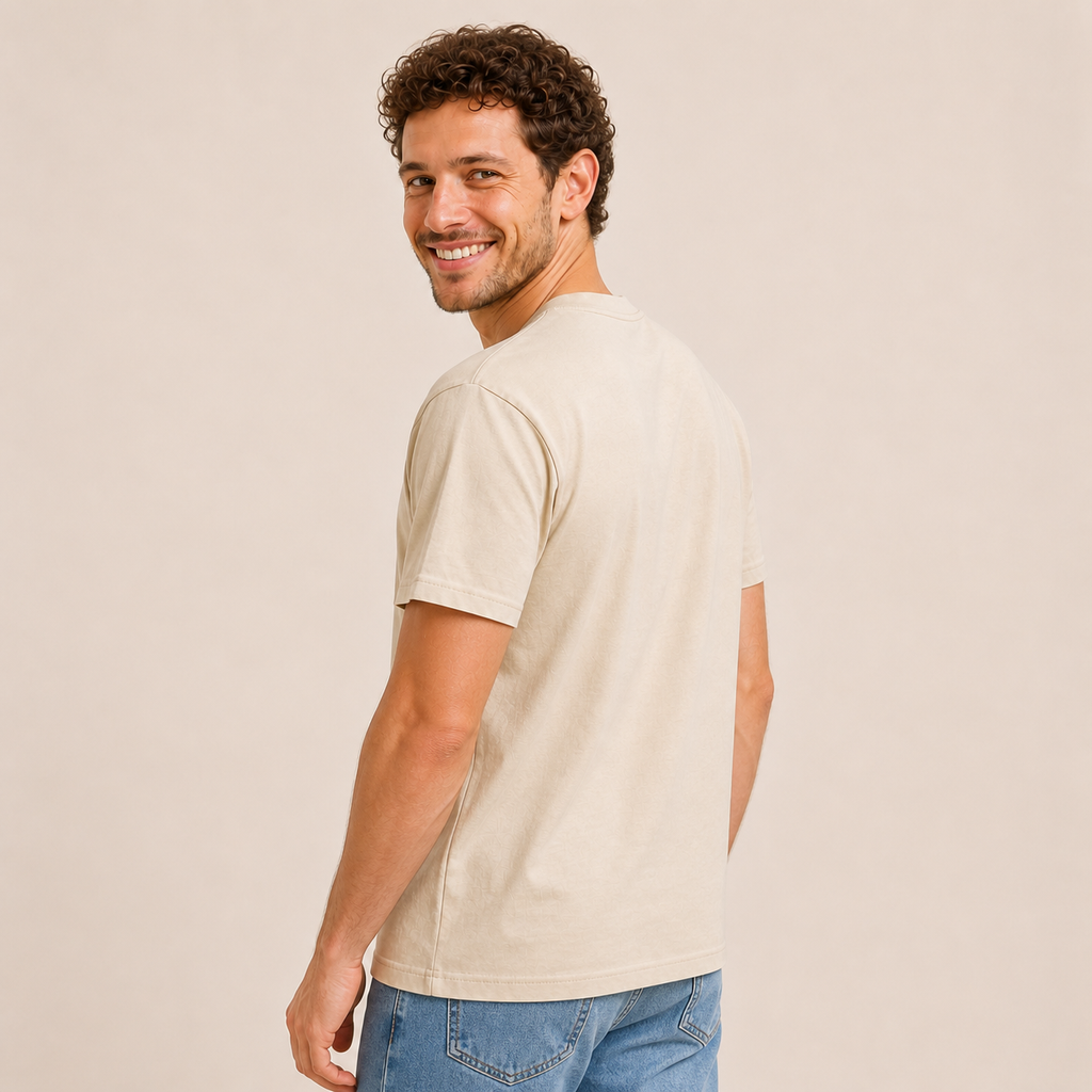 Bottom Ciabatta shirt worn by approved Foodwear actor, rear three-quarter view
