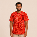 Tomato all-over-print shirt worn by approved Foodwear actor, front view