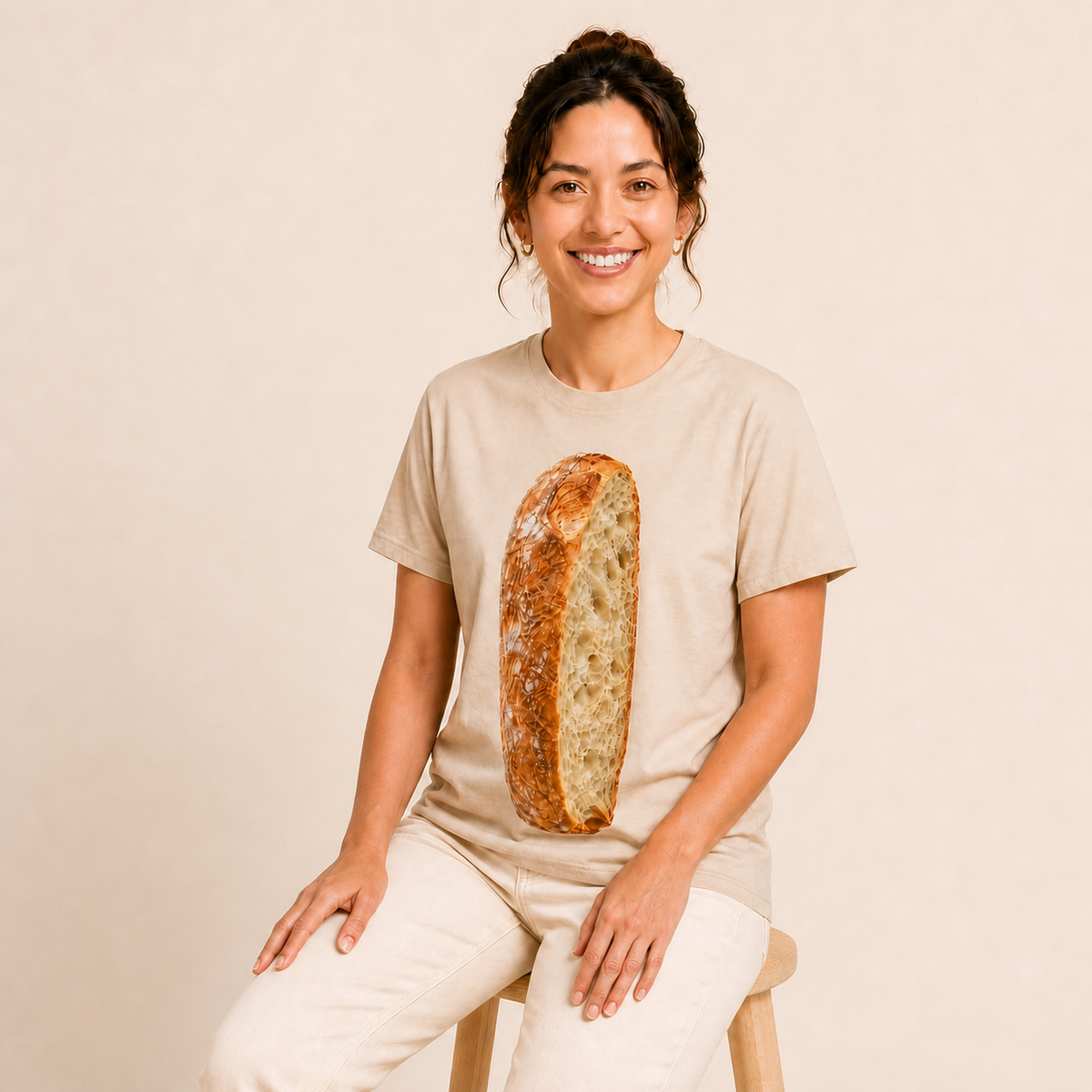 Top Ciabatta shirt worn by approved Foodwear actor, seated three-quarter view